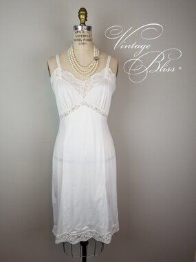 Pretty Vintage 1950's White Lace Trimmed Slip by Penney's Adonna Size 36 Petite